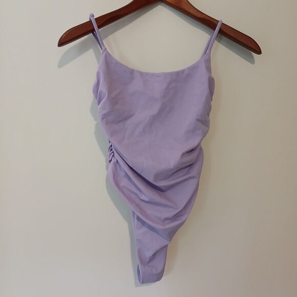 PacSun Eco Purple Destiny Shirred One Piece Swimsuit Sz S Girly Beach Pool Lake - Picture 2 of 6